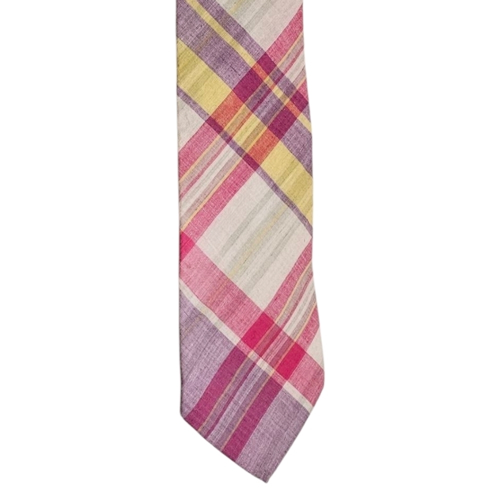 VTG Cotton Madras Plaid Tie Lord & Taylor Label 3.25" x 56" Multicolor Woven